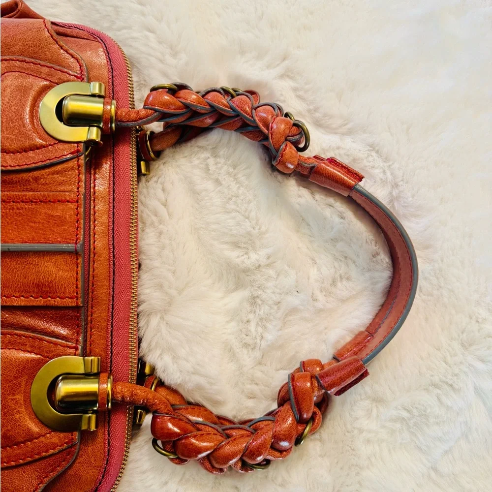 Chloe Burnt Orange Leather Satchel with Braided Straps - Picture 12 of 16